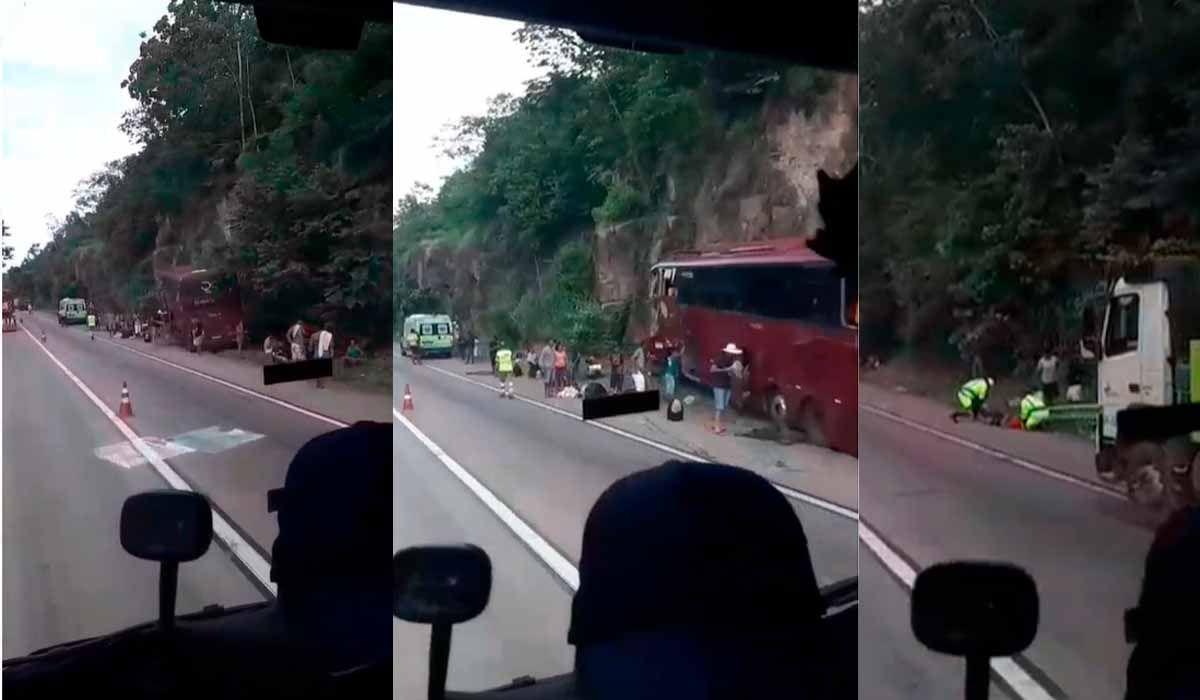 Serra de São Vicente | Sete passageiros ficam feridos após colisão entre ônibus e carreta